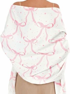 White & Pink Bow Print Shawl